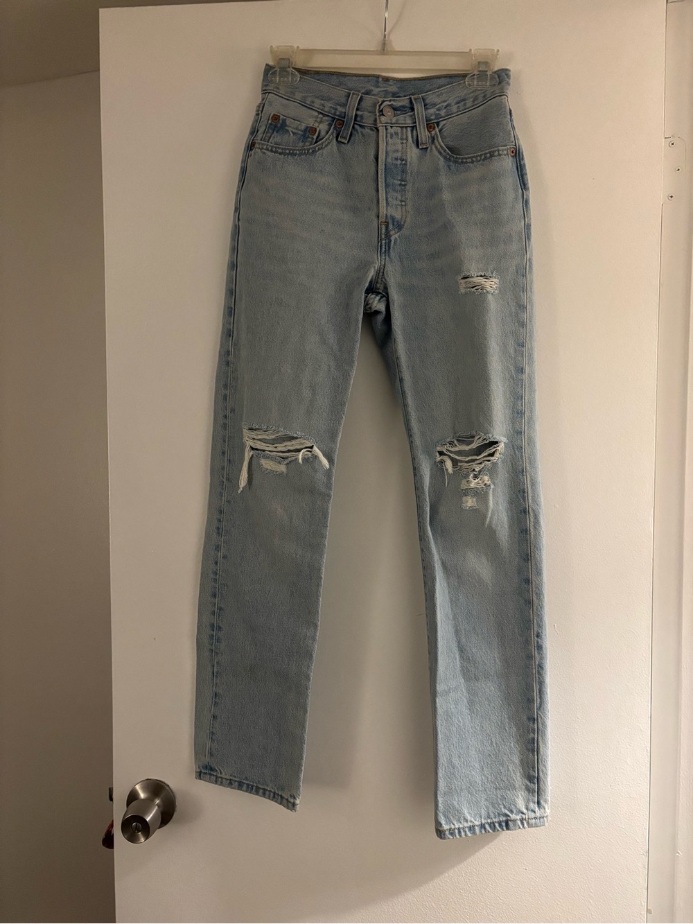 Levi's Light Blue Straight Leg Distressed Jeans